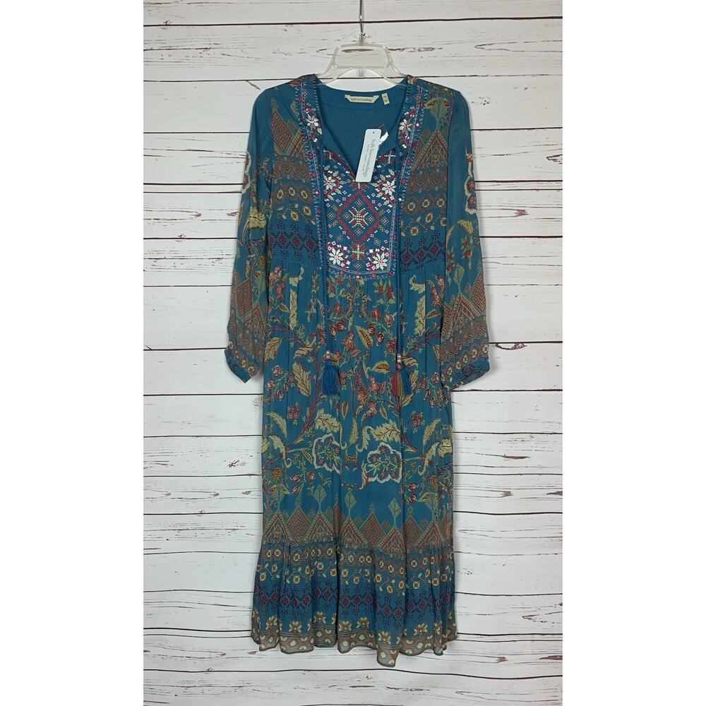 Soft Surroundings Women's PXS Blue Floral Mirapani Maxi Long Dress NEW TAGS $150